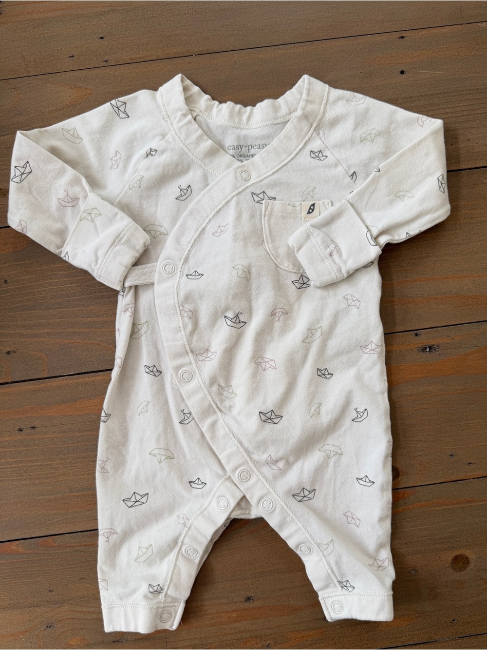 Easy Peasy Organic Cotton Origami Cream Printed Baby One-Piece - 0-3 Months